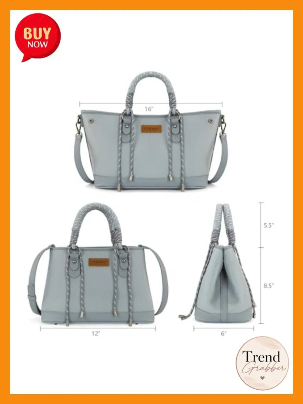 Vegan Leather Medium Satchel Tote Purse with Braided Rope Handle & Crossbody